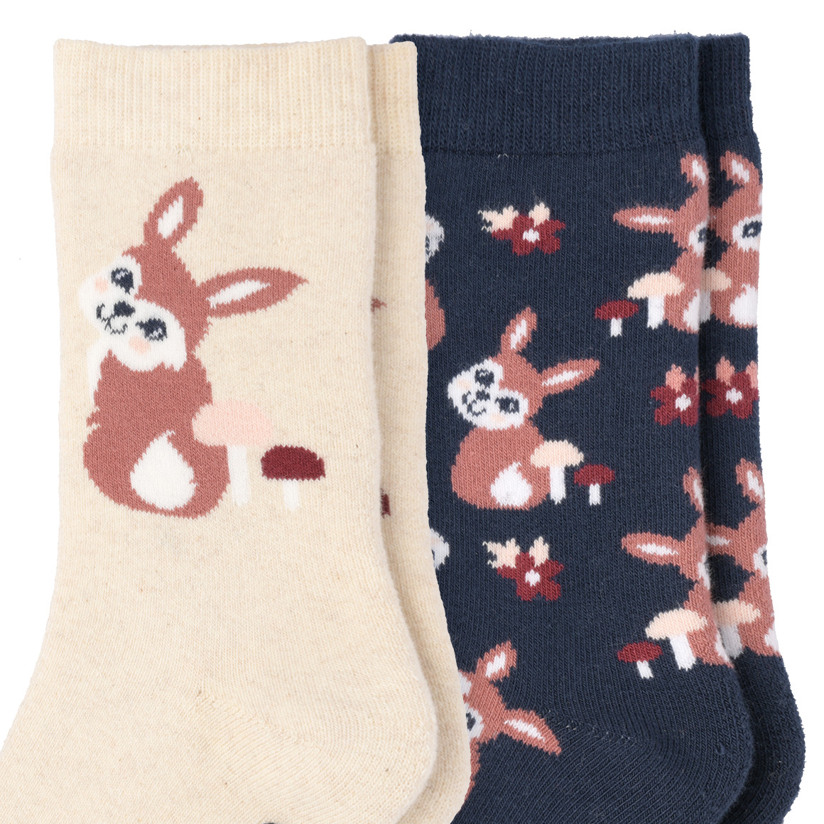 Topolino 2 Paar Mädchen Stoppersocken mit Hasen creme / dunkelblau
