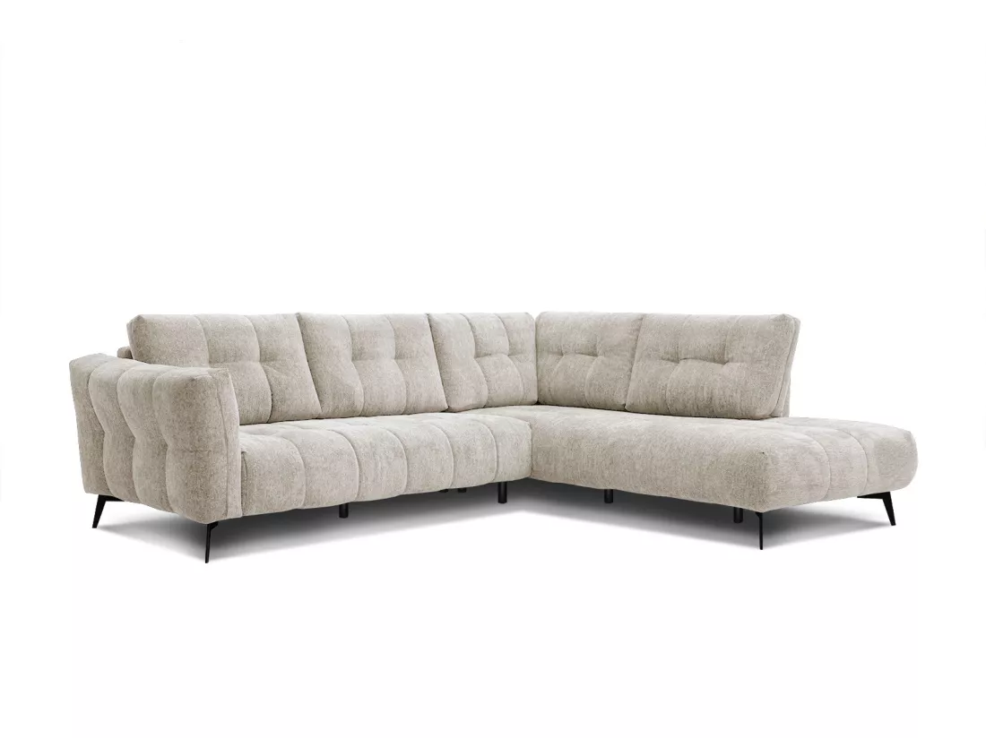 Canapé d'angle droit 5 places tissu beige