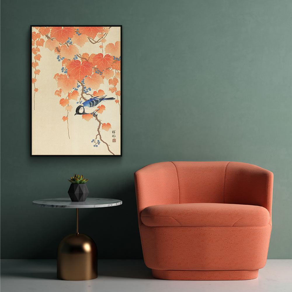 Walljar poster ingelijst - Ohara Koson - Great Tit On Paulownia Branch Poster ingelijst - 40 x 60 cm