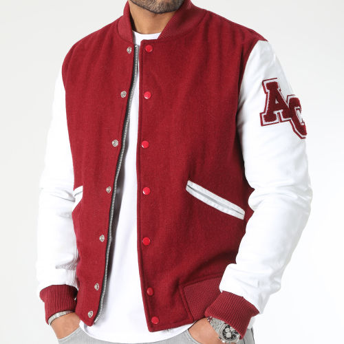 Veste Teddy Cuir Bordeaux Blanc