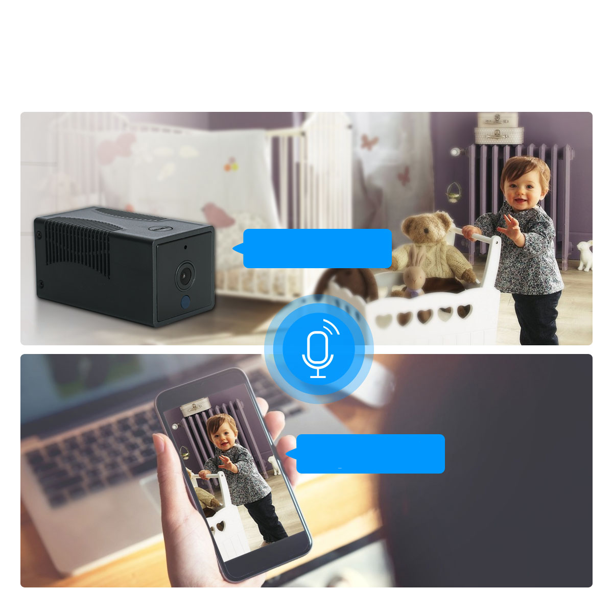 WiFi Internet IP Kamera FullHD 1080p Infrarot LED's Nachtsichtfunktion   Akku (2400mA) / Micro SD Slot für iOS/Android - Schwarz