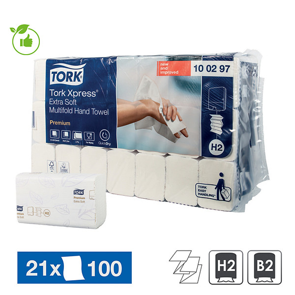 Essuie-mains enchevêtrés Tork Xpress Premium Extra Soft H2, 21 paquets de 100