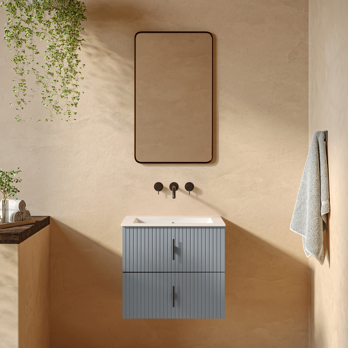 Muebles Raya onderkast ribbelfront 60cm met 2 softclose lades blauwgrijs