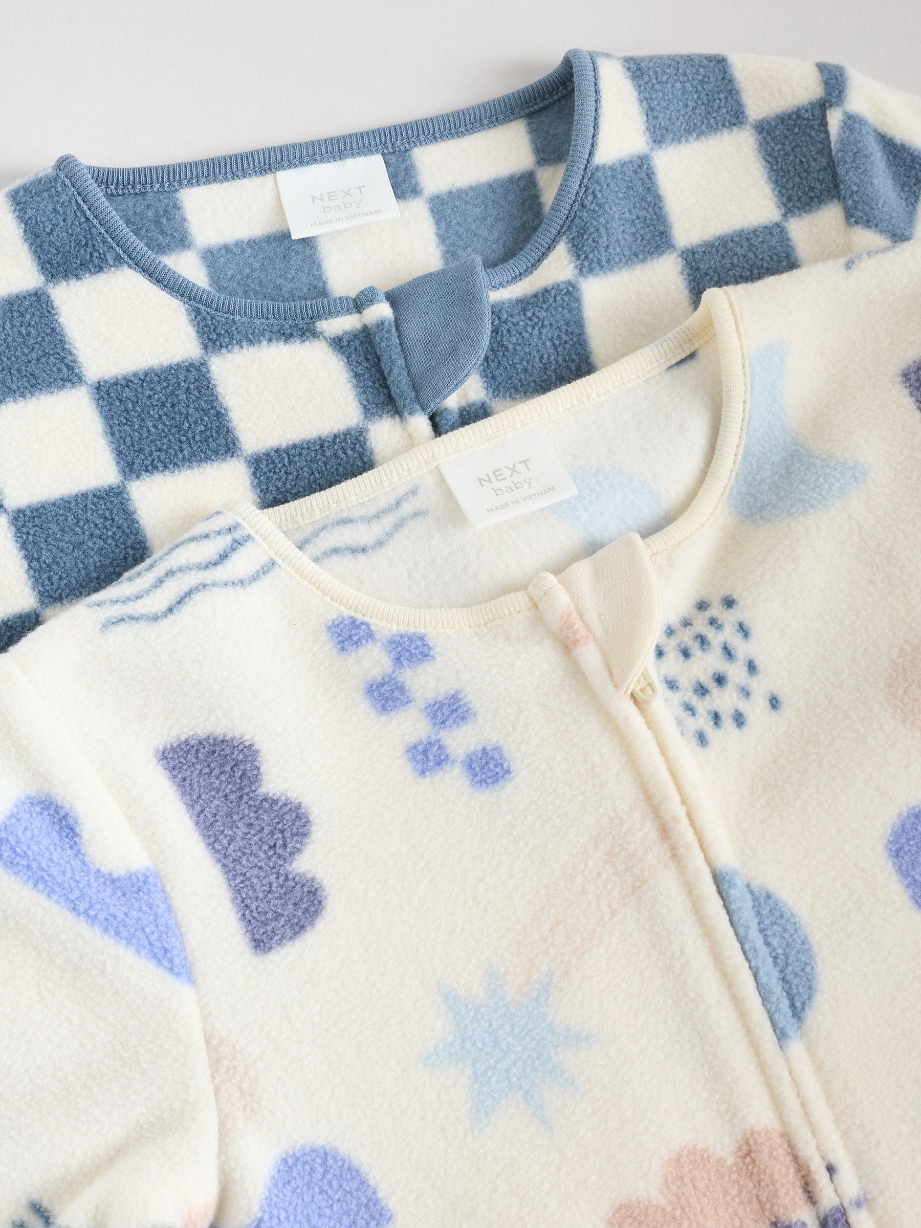 Blauw - Set van 2 baby-onesies van microfleece met tweewegrits