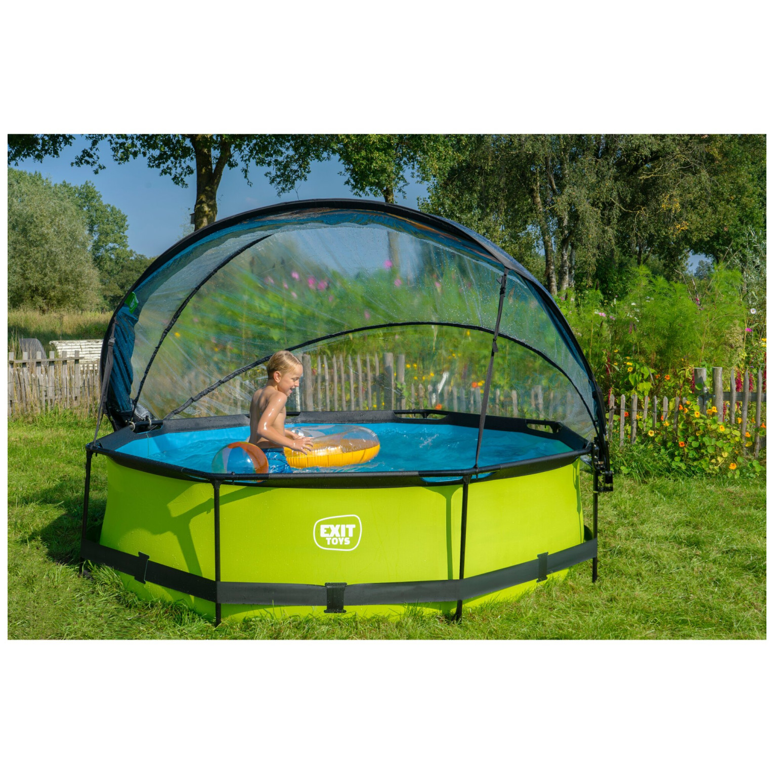 EXIT Lime zwembad ø300x76cm met filterpomp en overkapping -