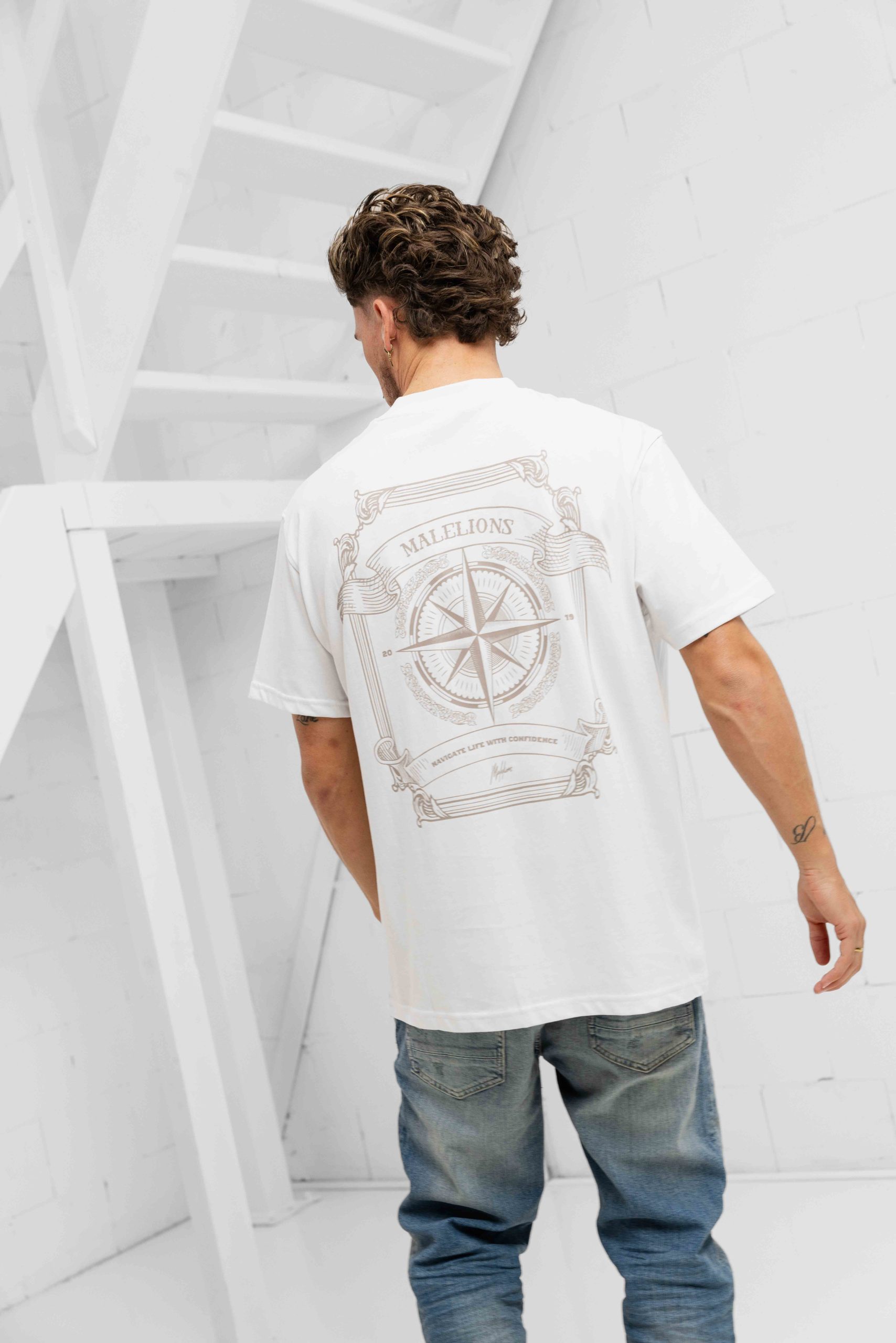 Malelions Compass T-Shirt Heren Wit