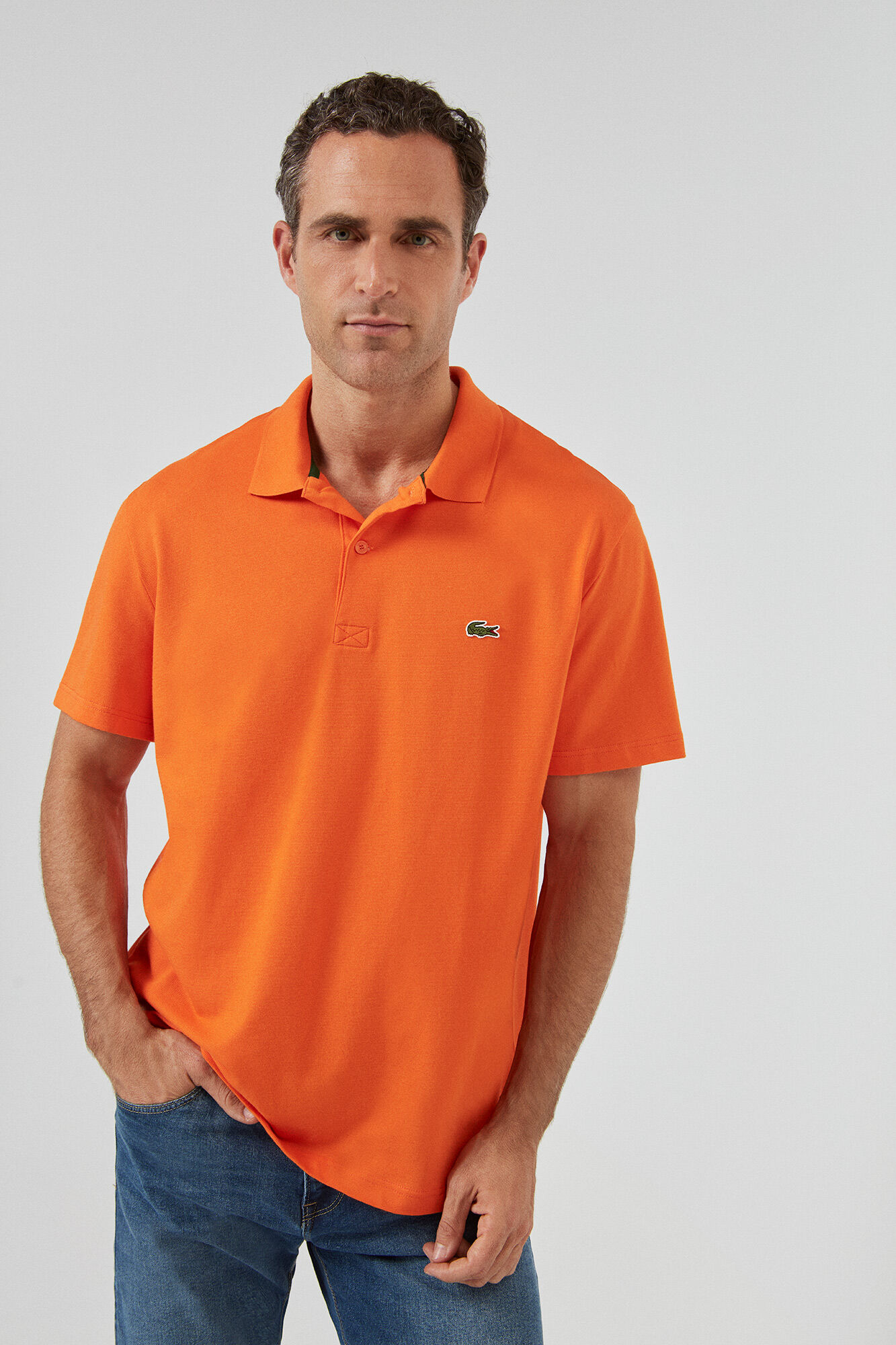 Camisa polo com bordado de crocodilo - Laranja