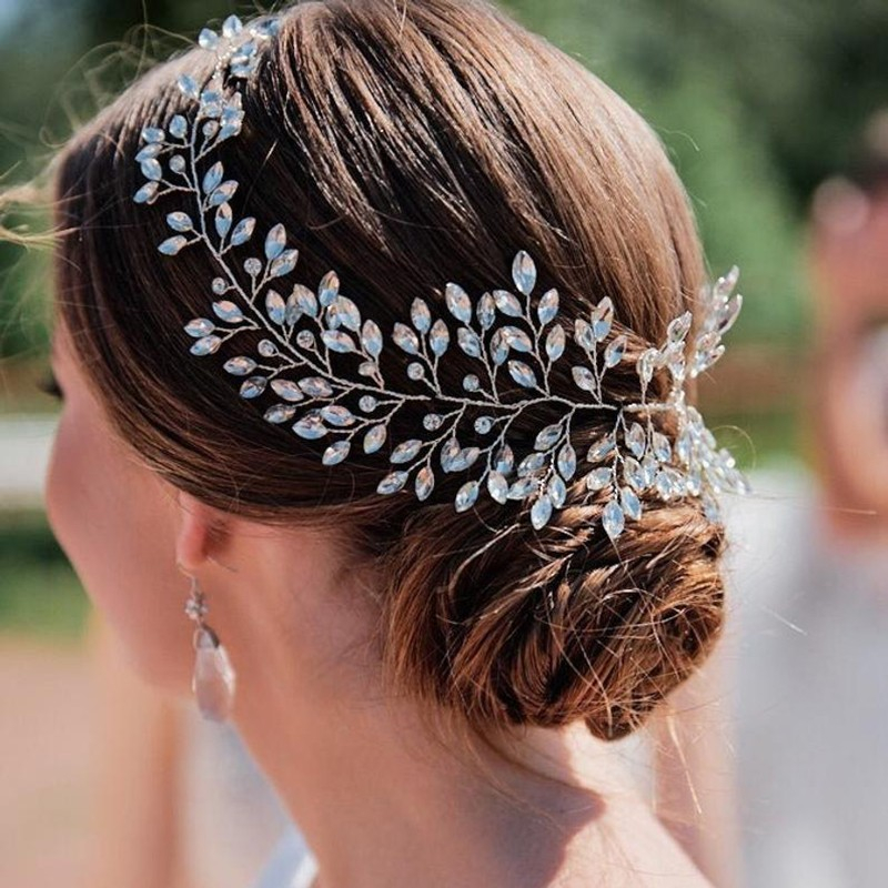 Haarschmuck Frisur Kette Strass / Perlen Braut Diadem Kopfschmuck - Silber