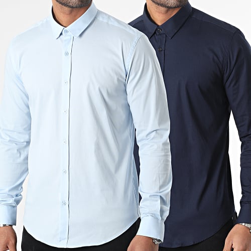 Lot De 2 Chemises Manches Longues Slim 2930294 Bleu Marine Bleu Clair