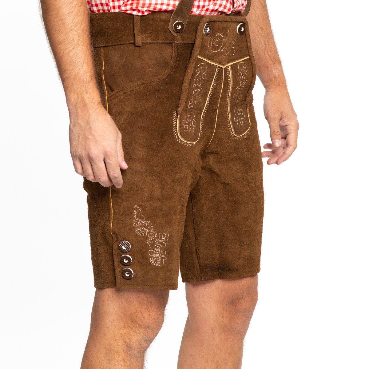 Lederhose Leer Kort Donkerbruin en Bretels