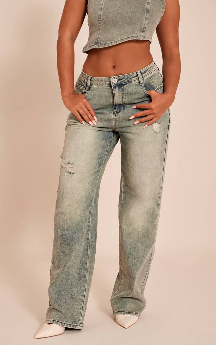 Délavage Vintage Jean Large En Denim Délavé Extensible Sculptant