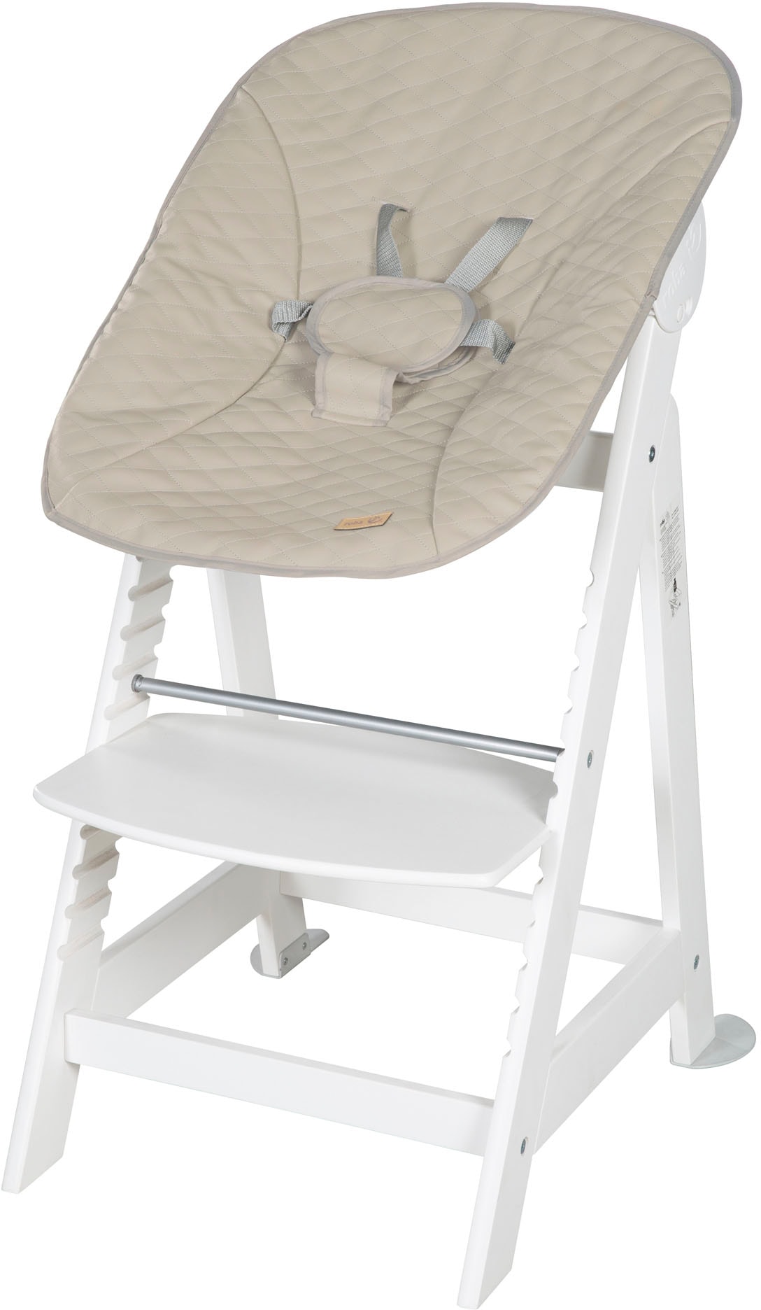 roba® Hochstuhl »Treppenhochstuhl 2-in-1 Set Born Up weiss« () mit Neugeborenen-Aufsatz, Greyish gesteppt