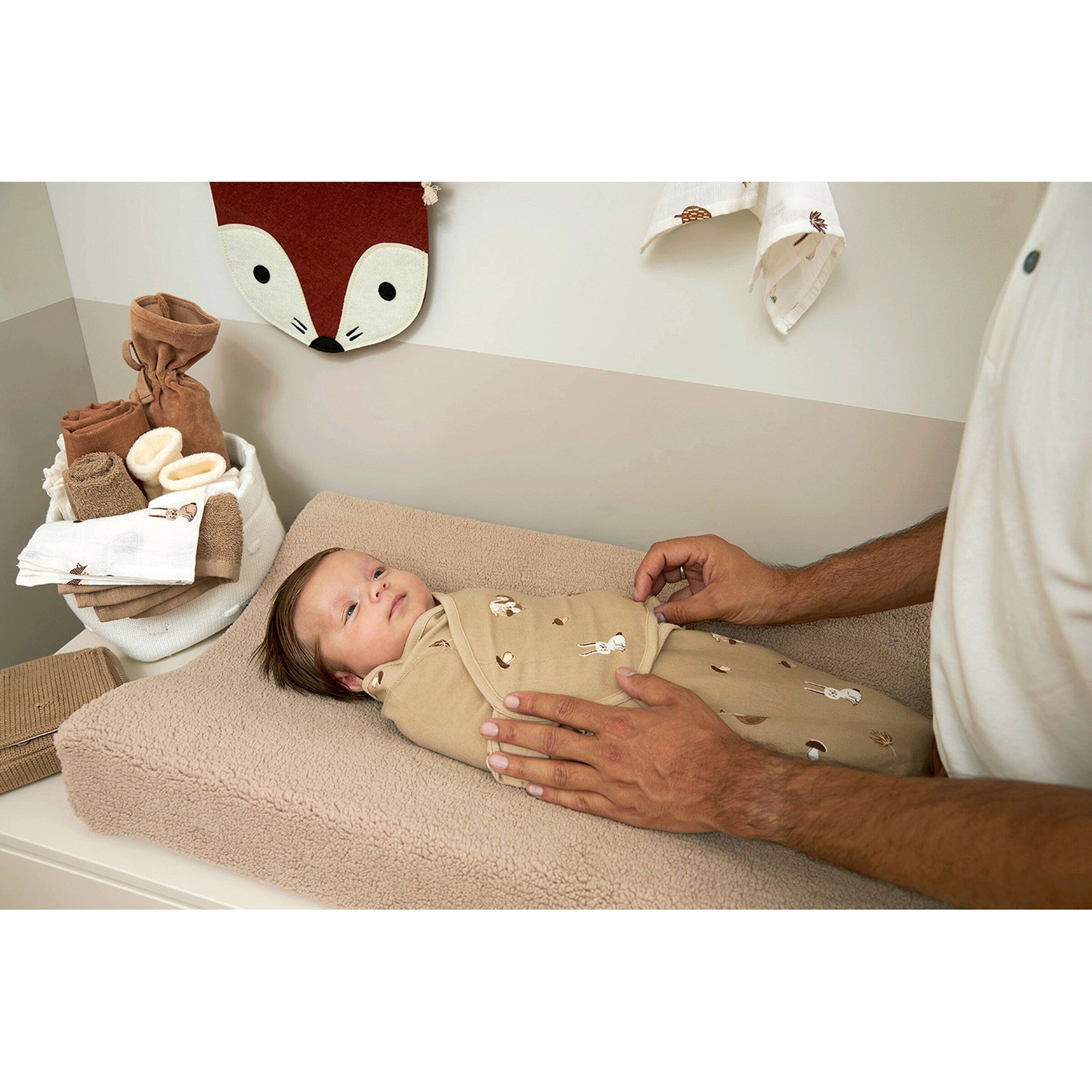 Meyco Baby Pucktuch SwaddleMeyco 1.0 TOG Größe S/M Forest Animal Sand