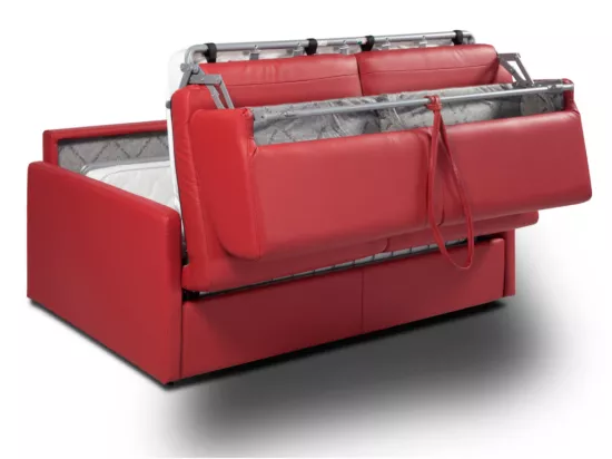 Canapé 3 places convertible express en simili rouge - Couchage 140 cm - Matelas 14 cm CALIFE