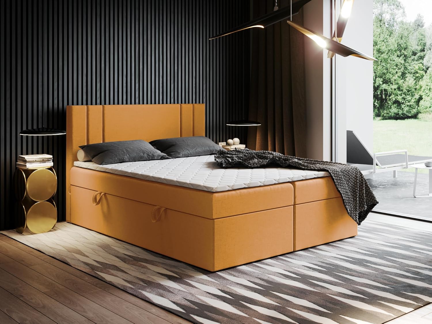 Boxspringbett Nardo mit gepolstertem Kopfteil und 2 Bettkästen – Komfortbett mit Bonellfederkern, hohe Liegehöhe, Stauraum, Verschiedene Größen & Farben (160x190)