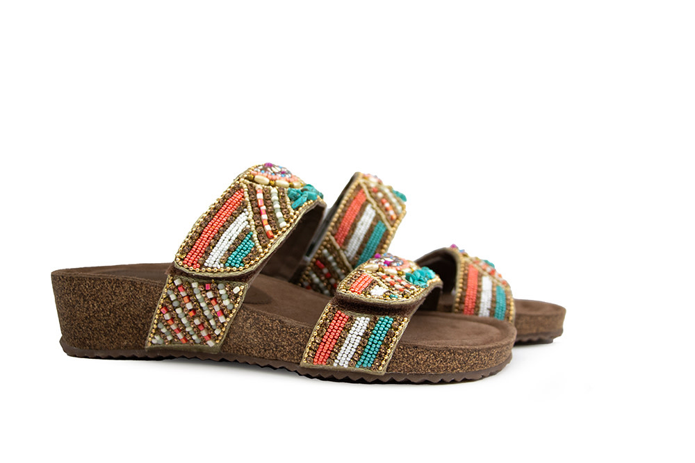 Lazamani Beads Two Strap Mules Wedge Multi