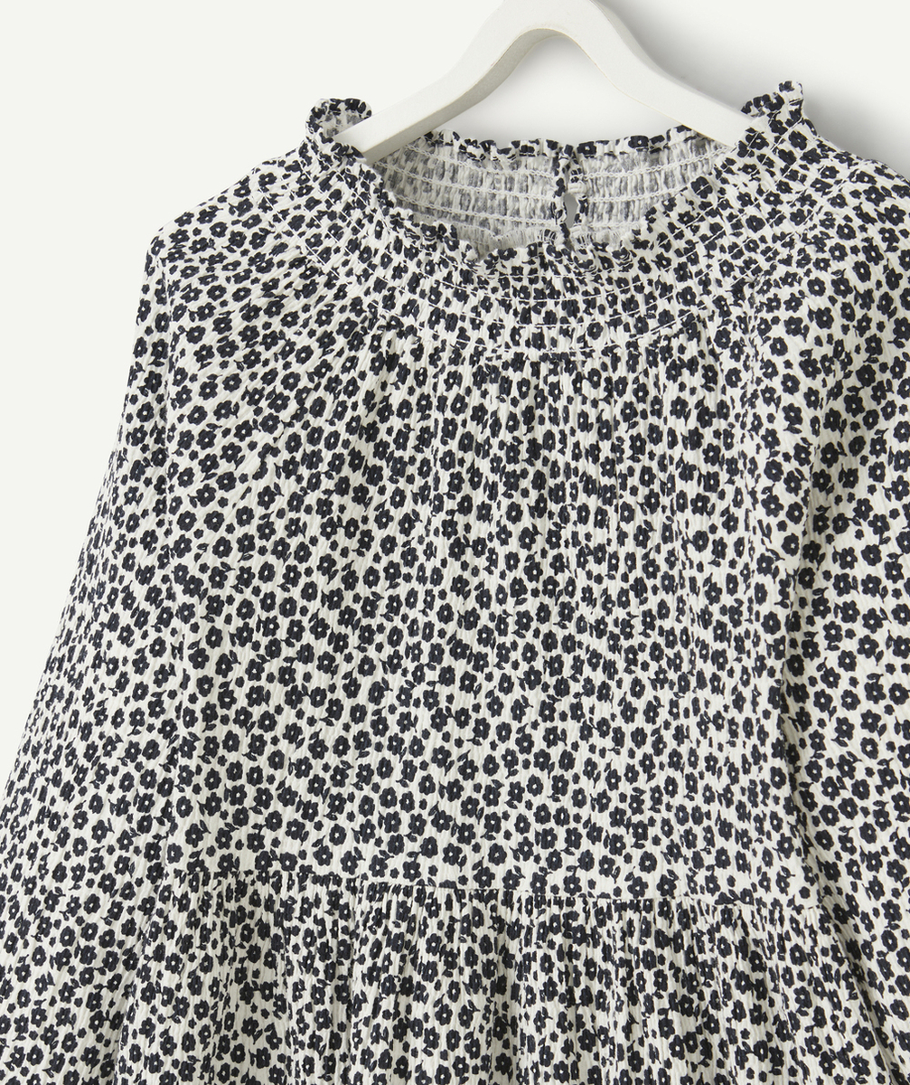 ROBE MANCHES LONGUES FILLE AVEC IMPRIMÉ FLEURI NOIR ET BLANC