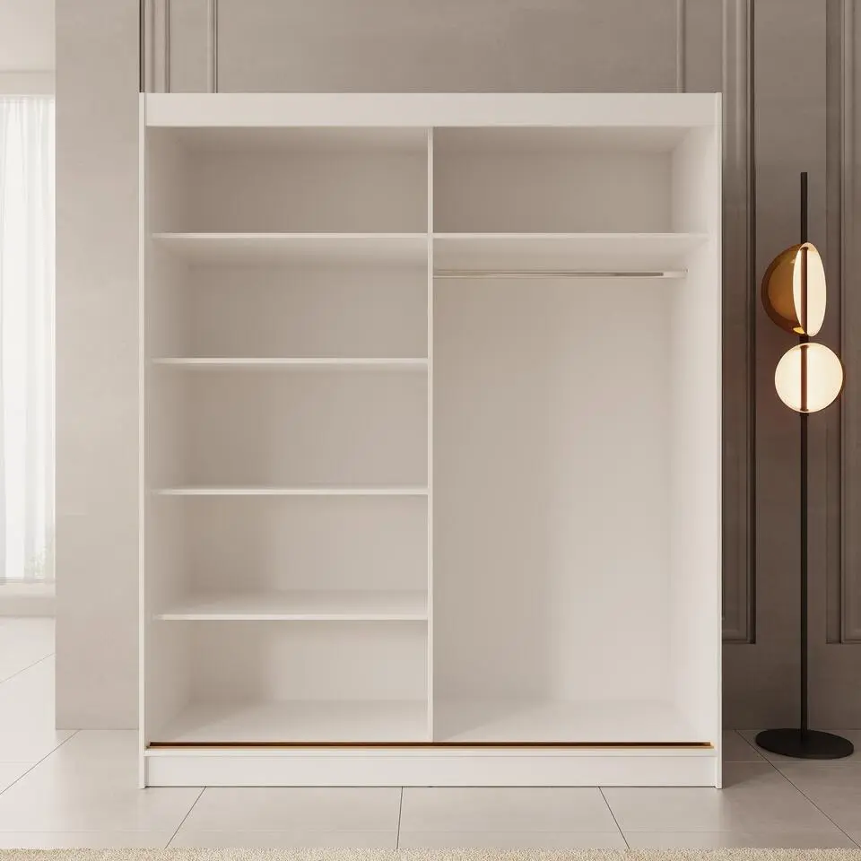 Meubella - Moniq - Kledingkast met 2 schuifdeuren - Wit - 180x65x215 cm