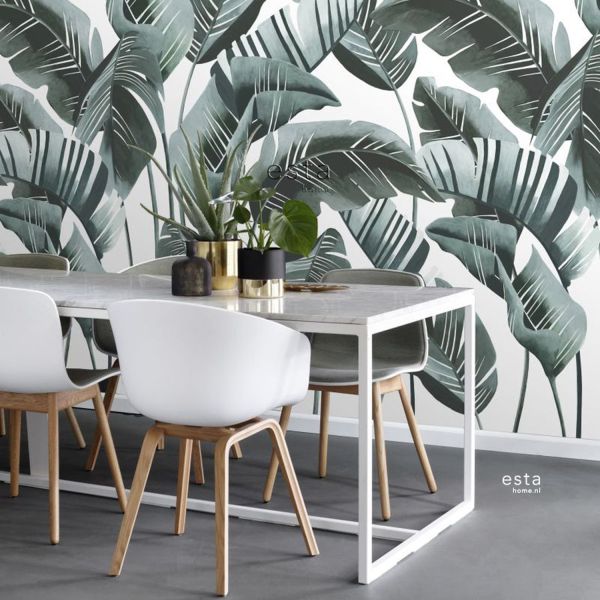 Estahome Bananenbladeren Fotobehang  - 2 x 2,79 m - Blauwgroen