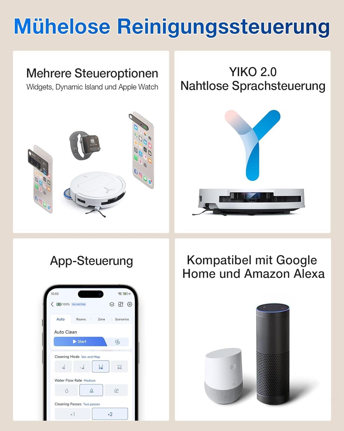 ECOVACS DEEBOT T50 Omni Gen2 Saugroboter mit Wischfunktion, 21.000 Pa, Ausziehbare Seitenbürste und Mopp, ZeroTangle 2.0, Moppwäsche mit 75°C heißem Wasser, All-in-One Station, ultradünn 81 mm, Weiß