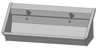 Intersan Sanilav muurwastrog m. muurkraan m. 1/2 draaiknop boven 180cm 3-personen RVS