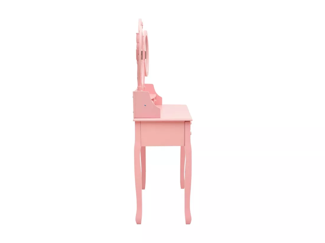 Coiffeuse avec tabouret et miroir pliable en 3 Rose