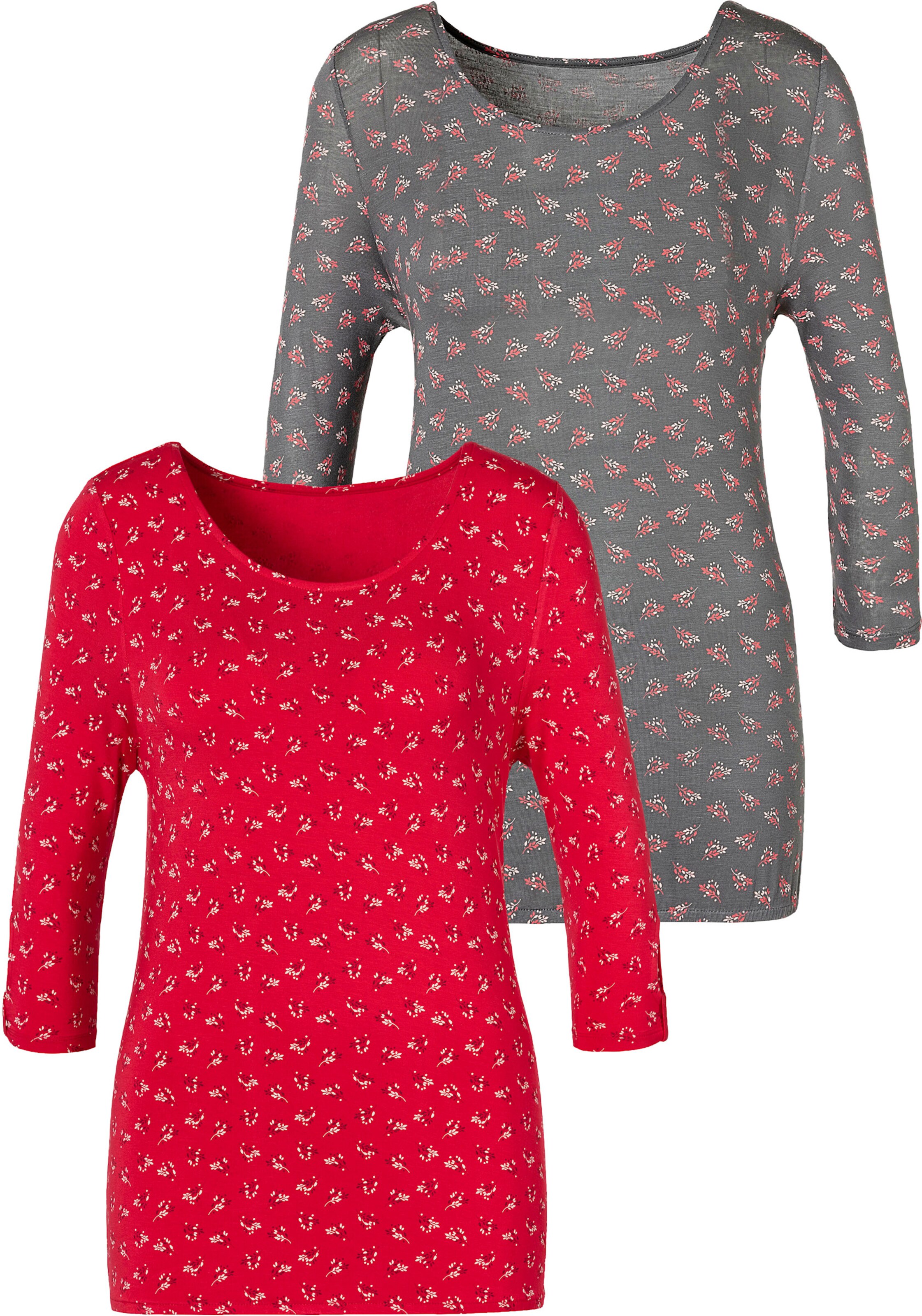 LASCANA 3/4-Arm-Shirt in rot, dunkelgrau
