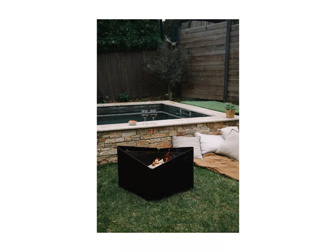 Krak Brasero à bois + plateau 79x69cm - levant + plateau noir