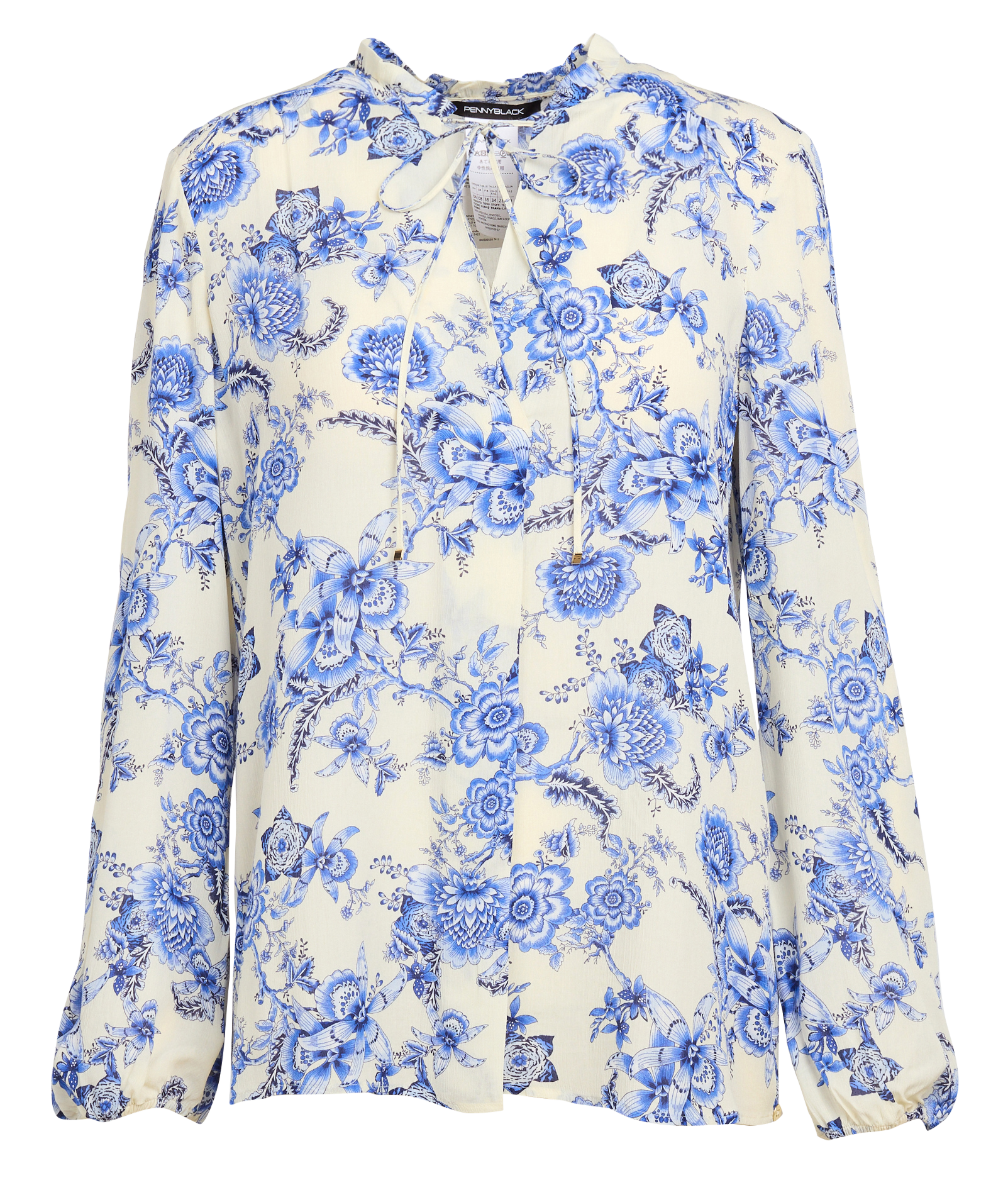 Top manches longue en crépon fleuri| Bleu