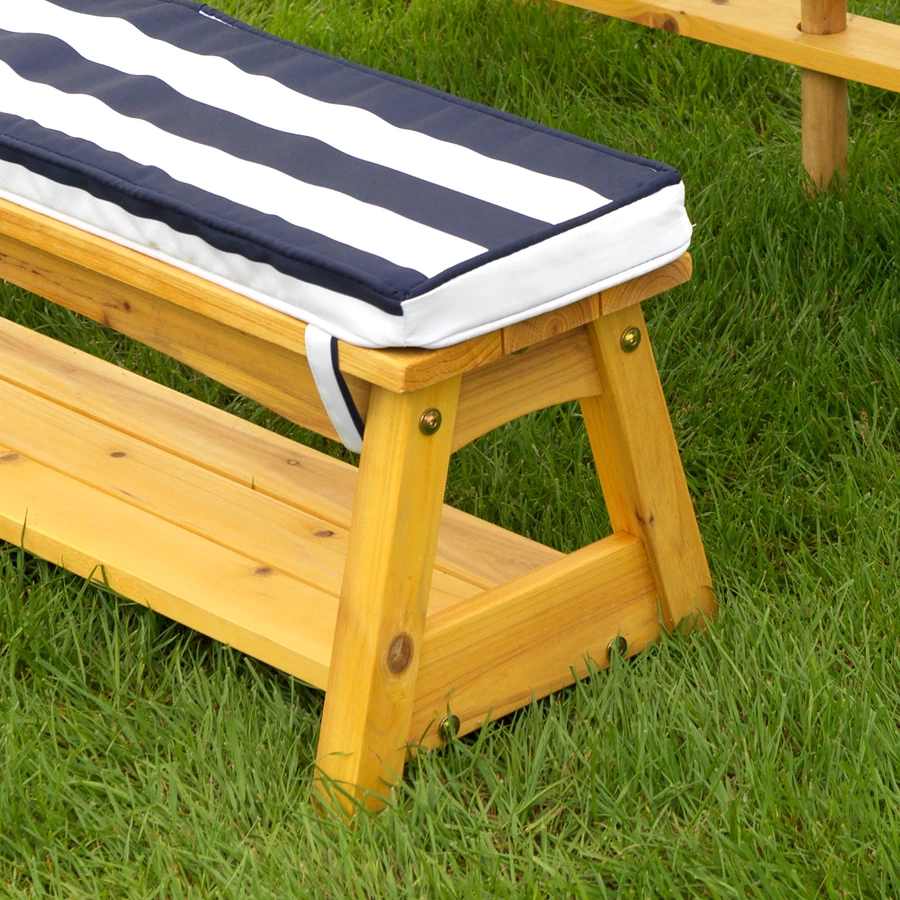 Kidkraft® Kinder Gartengarnitur mit Bänken, Kissen und Sonnenschirm, marineblau