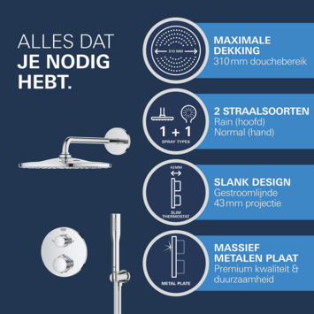 Grohe Precision Thermostat Perfect inbouw douchesysteem met Vitalio Rain Mono 310 hoofddouche rond Chroom