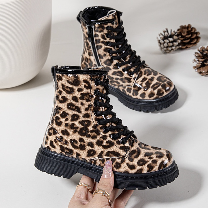 Leopard lace-up boots