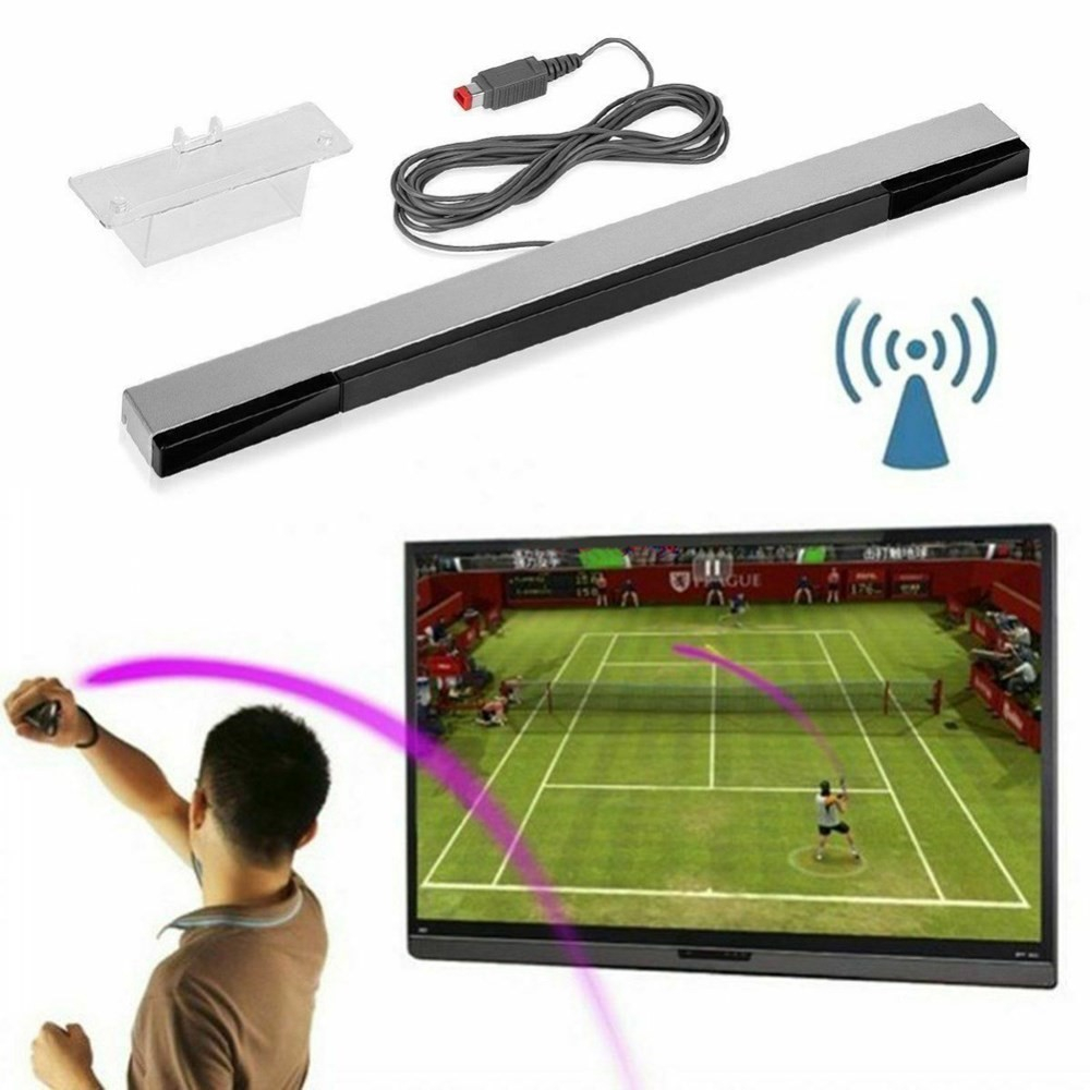 Wii Sensor Bar für Nintendo Wii / Wii U Sensorleiste Bewegungssensor inkl. Halterung (kabelgebunden) - Silber / Schwarz