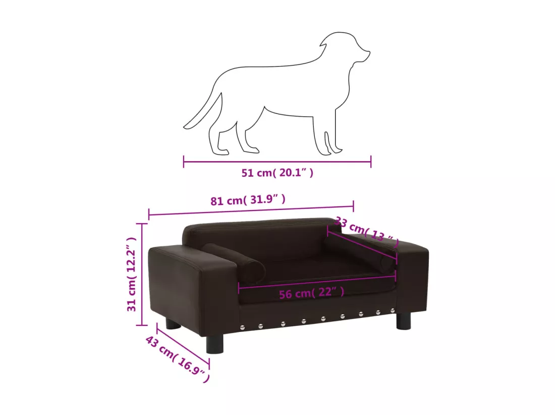Canapé pour chien Marron 81x43x31 cm Peluche et similicuir