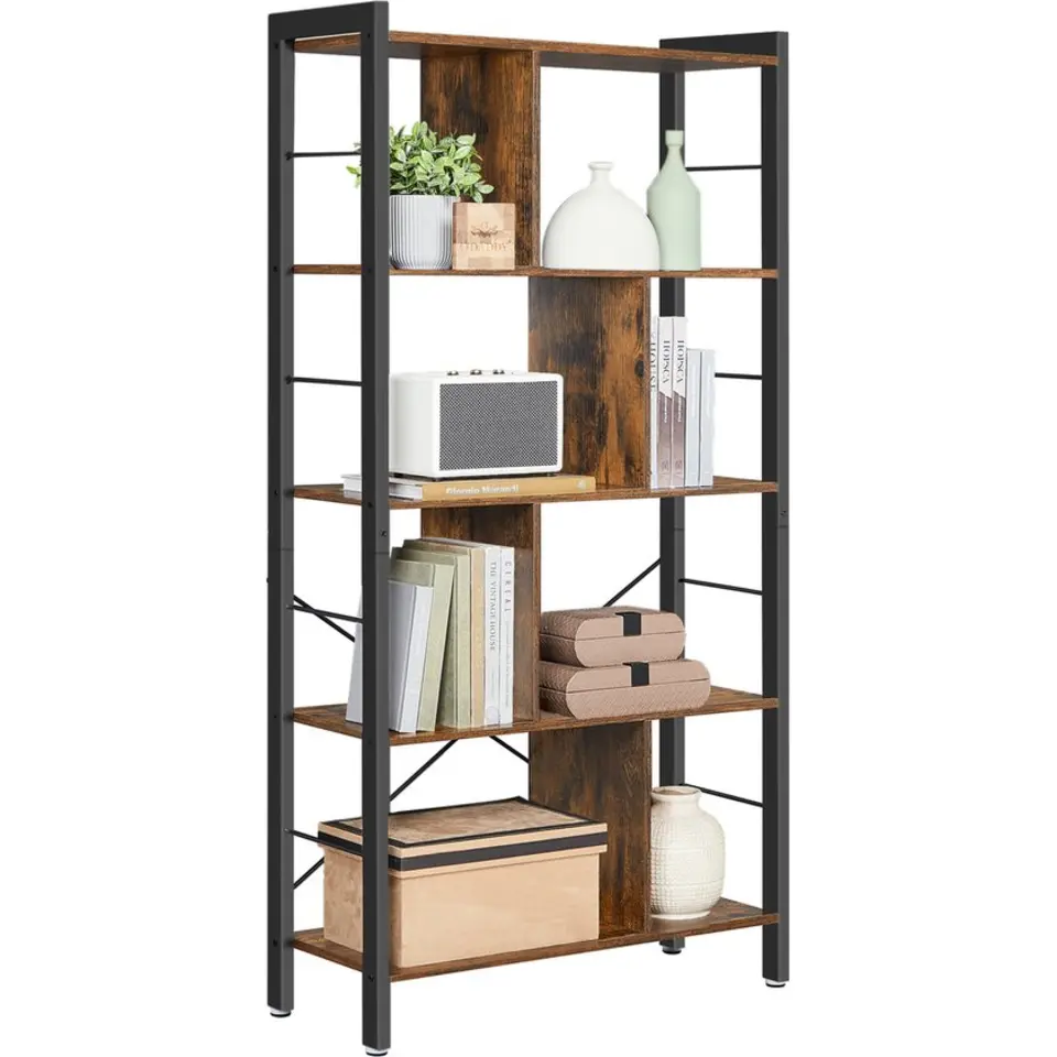 O'DADDY Industrieel Boekenkast - 74x30x150cm - Vintage Bruin/Zwart Metaal