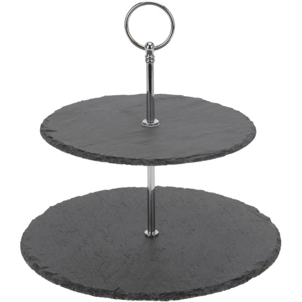 Etagere - 2-laags - leisteen - D25 x H22 cm - voor bonbons/fruit