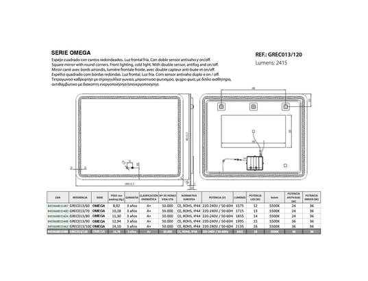 CRISTALED - Miroir de salle de bains lumineux éclairage intégré led fron...