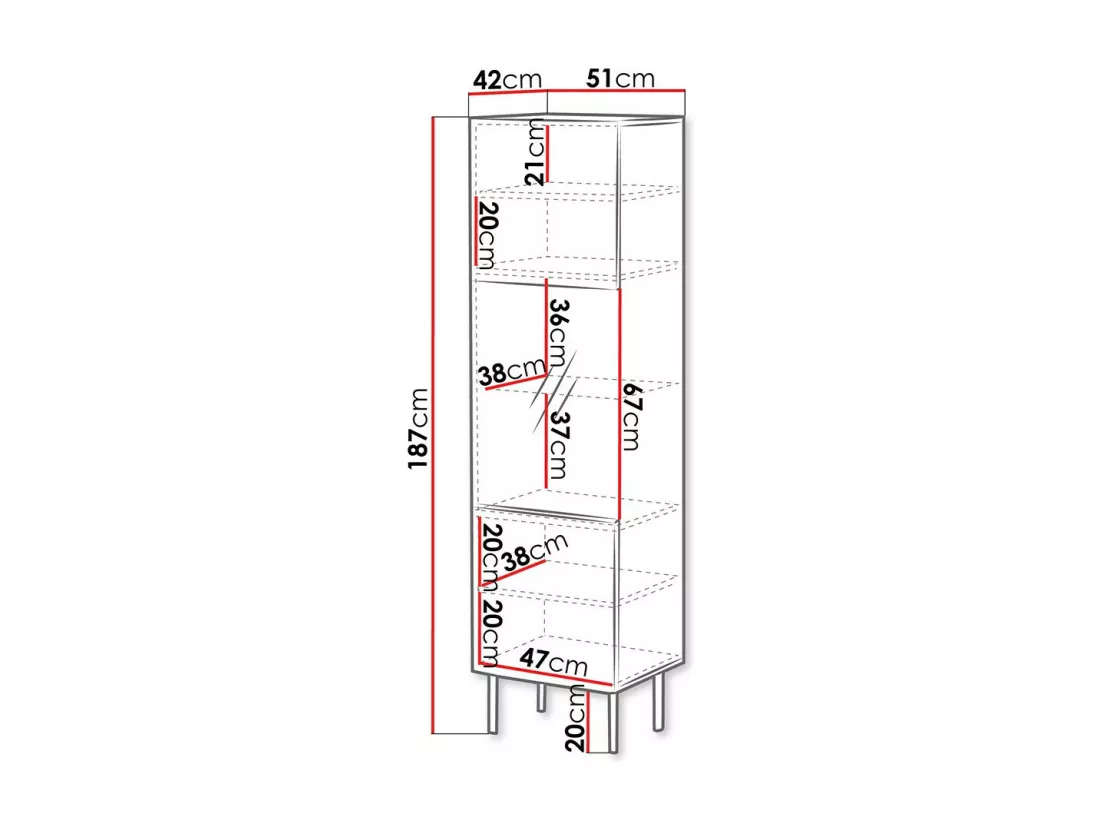 Étagère Venophu 105, Avec des portes|Fermé, Stratifié|Verre|MDF, 187x51x42cm, Noyer