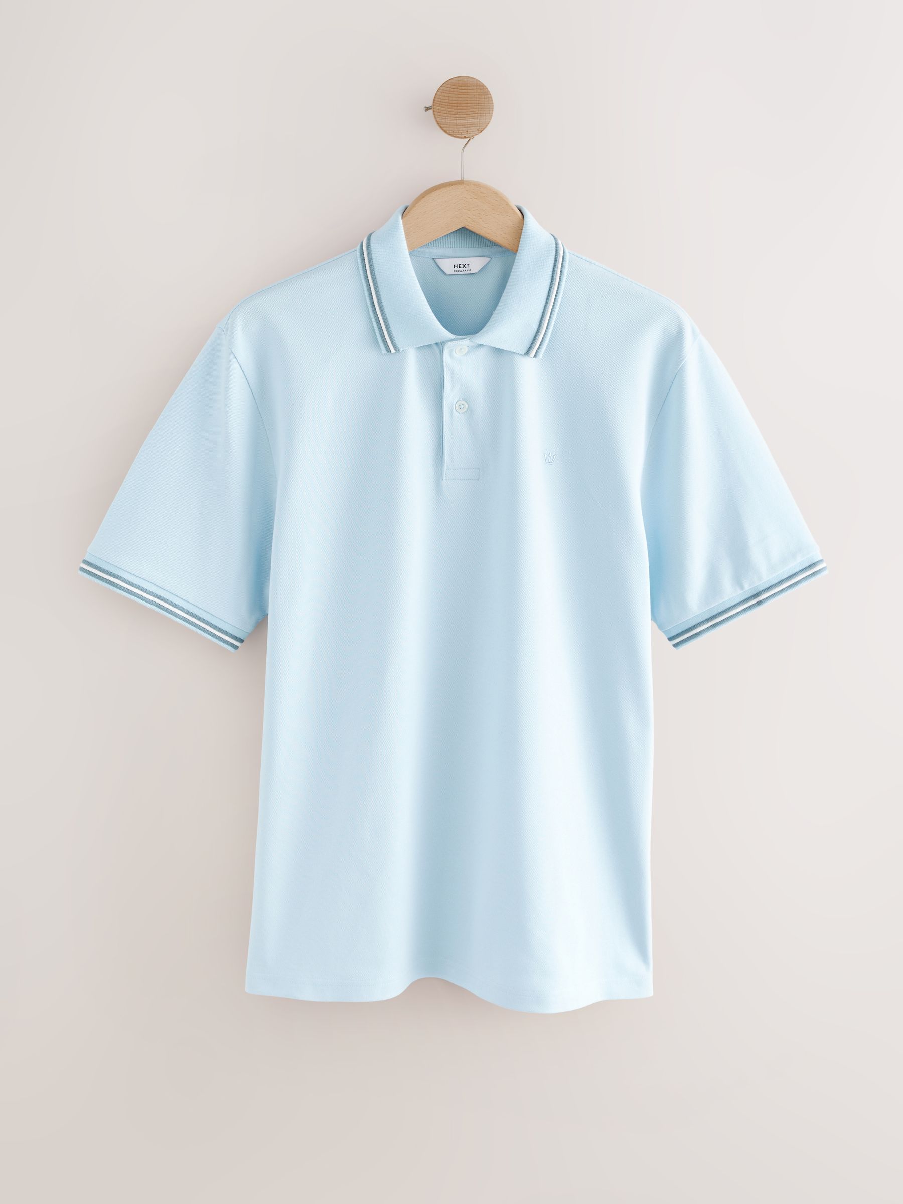 Lichtblauwe ottoman - Regular fit poloshirt met korte mouwen en contrasterende randen