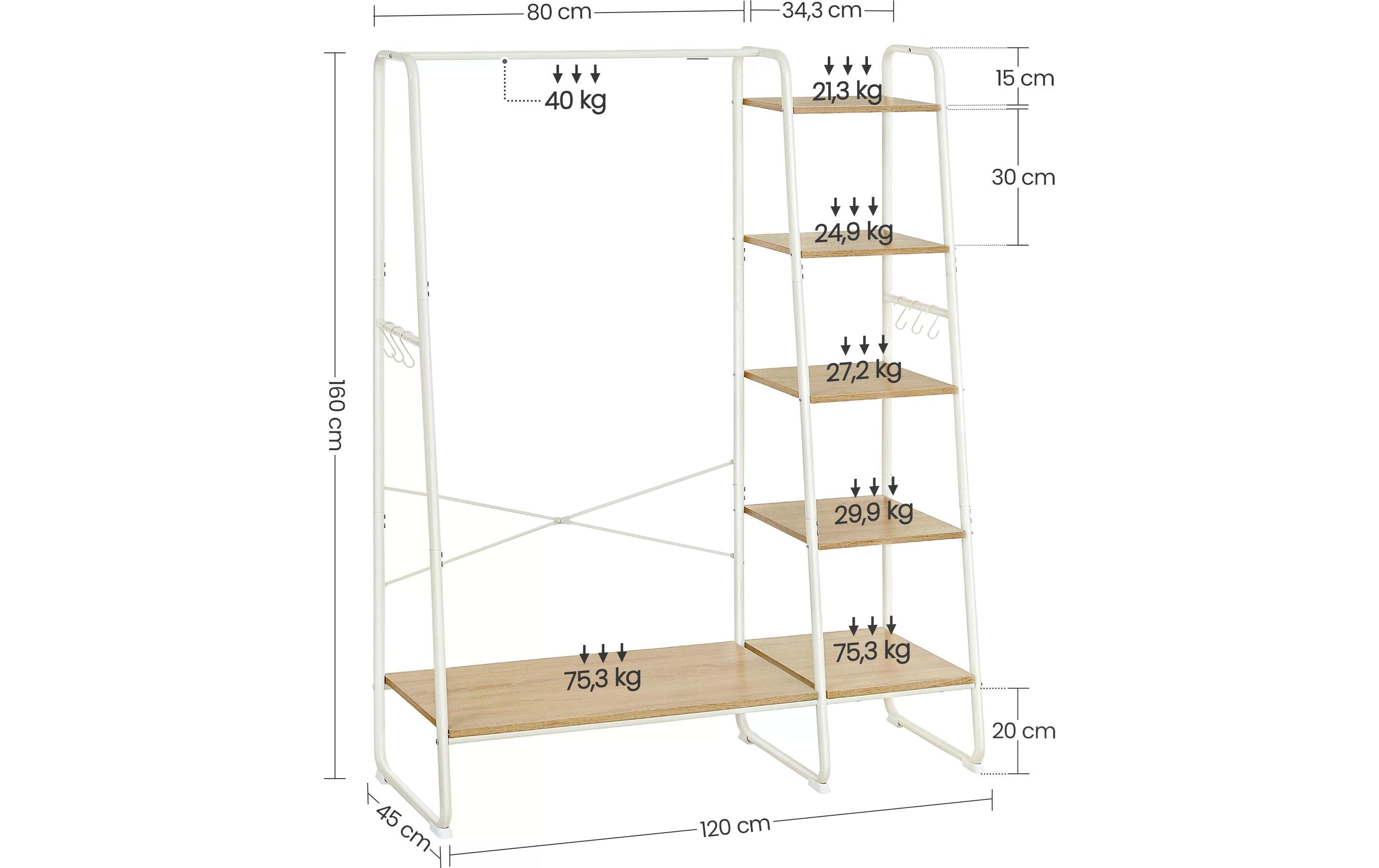 Garderobe 45 x 120 x 160 cm, Nature/WeissKleiderständer