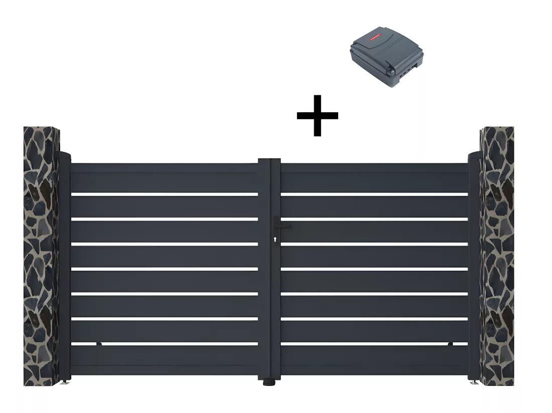 Portail électrique battant aluminium ajouré L305 x H166 cm anthracite - PRIMO