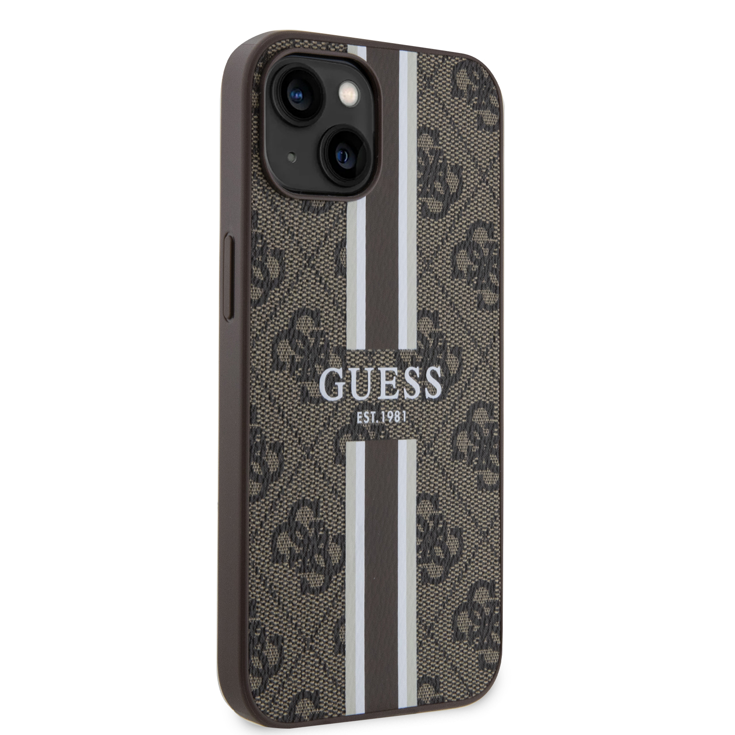 iPhone 14 MagSafe Leder Hardcase Hülle 4G Printed Stripes (GUHMP14SP4RPSW) - Braun