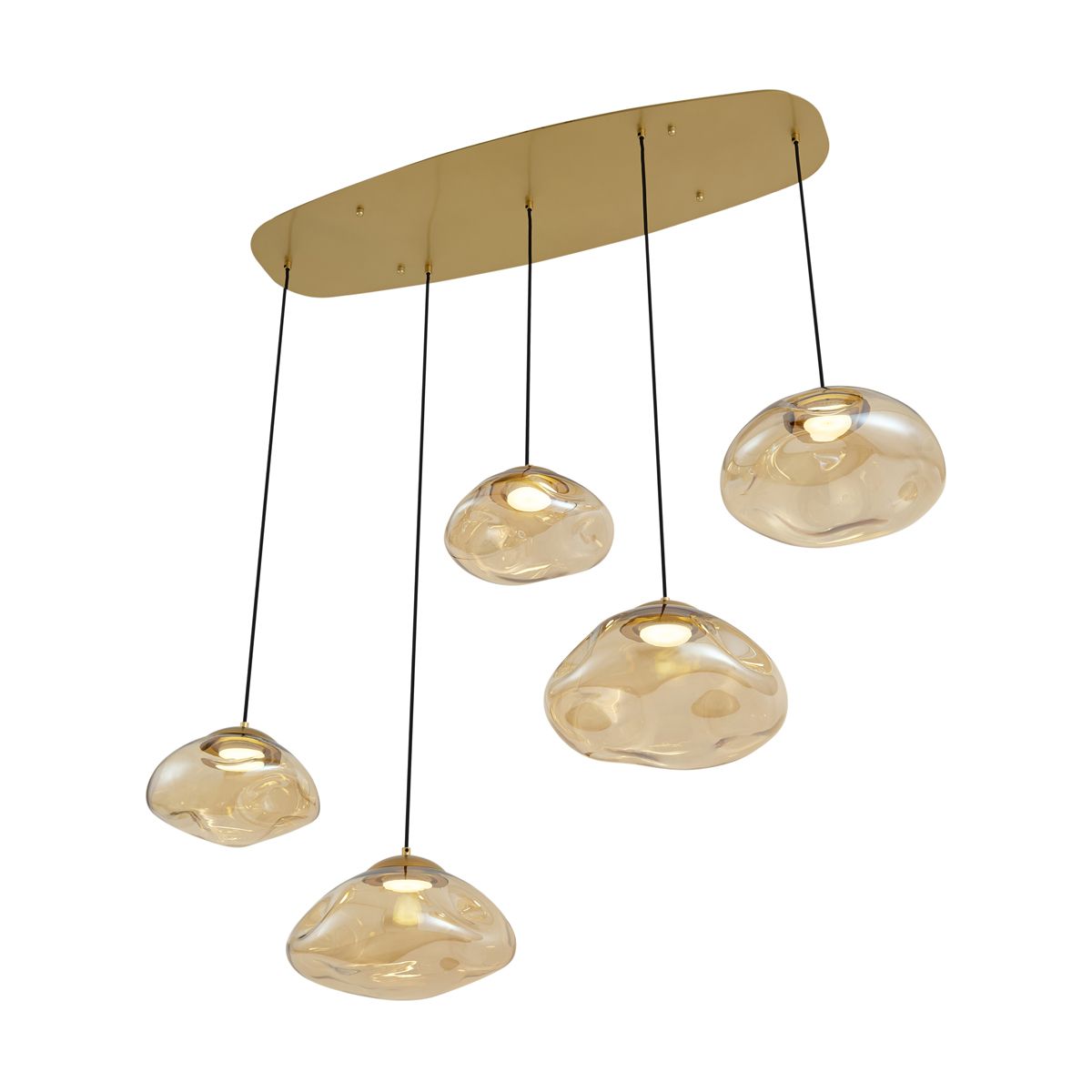 Hotel Chique hanglamp messing met amber glas 5-lichts - Gus