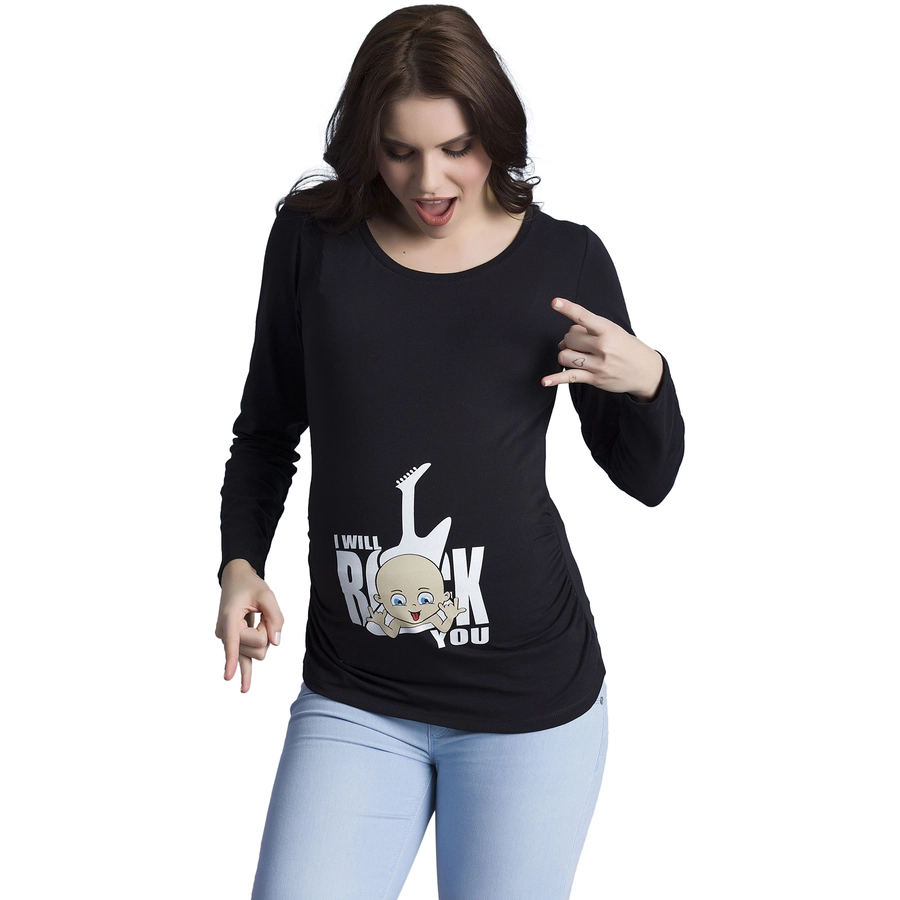 M.M.C. Umstandslangarmshirt I Will Rock You mit Motiv Schwarz