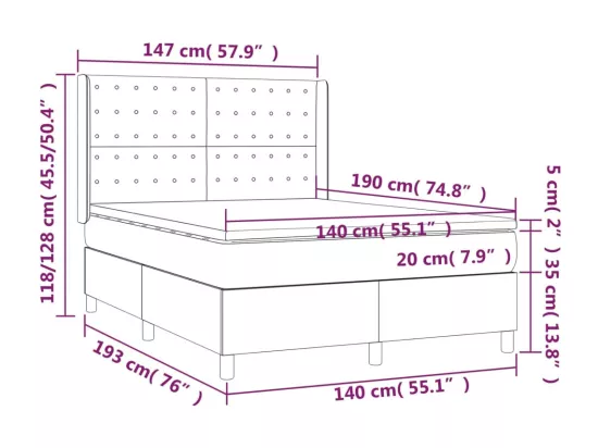 Sommier tapissier avec matelas et LED Taupe 140x190 cm Tissu