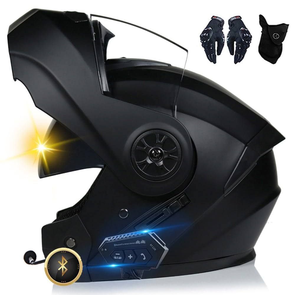 Bluetooth Motorradhelm, Vollvisierhelm mit 2 Fahrern Helm Bluetooth In