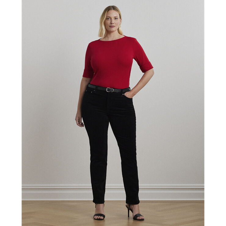 Lauren Ralph Lauren RFND STRTCH 1X1 RIB-ELB SLV BT NK T Festive red