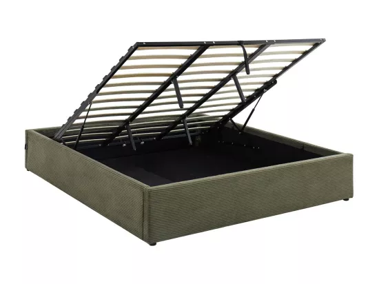 Lit coffre adulte 180x200 cm en velours côtelé vert avec sommier - Handy