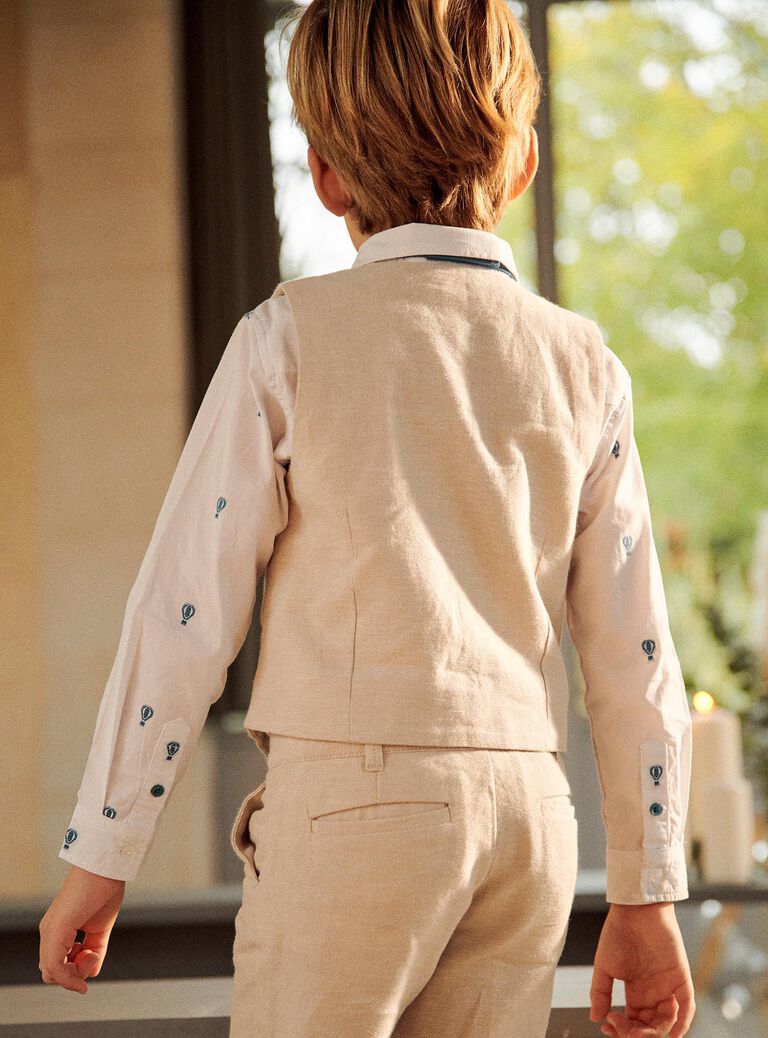 Gilet beige sans manches en lin