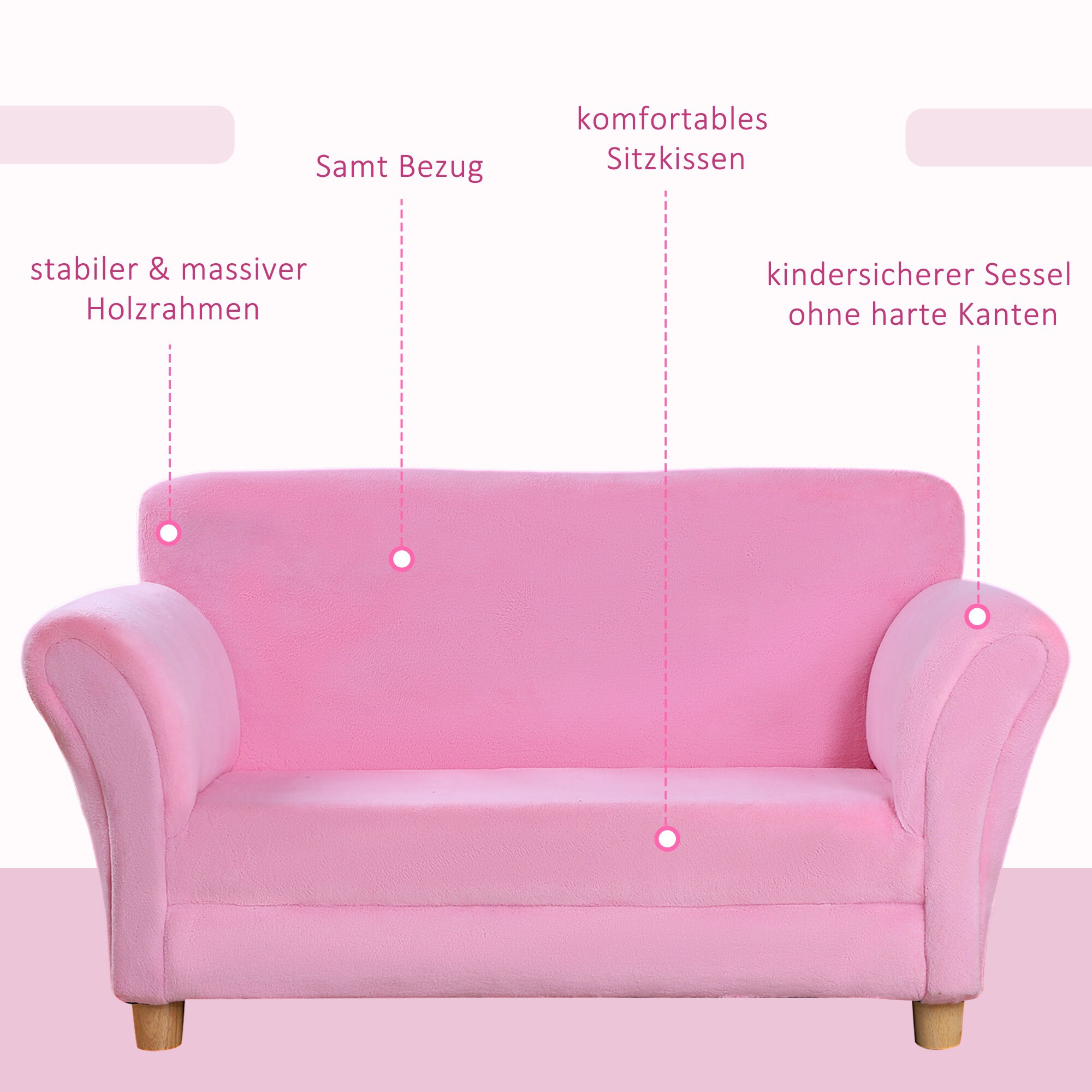 HOMCOM Kinder Erdbeersofa inklusive Kissen rosa, grün 90 x 50 x 43 cm (LxBxH)
